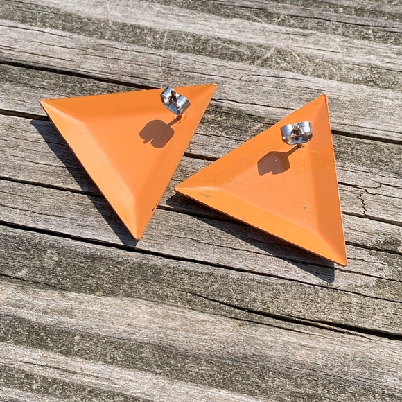 Vintage 80’s Big orange triangle Flamingo earrings - Picture 3 of 6